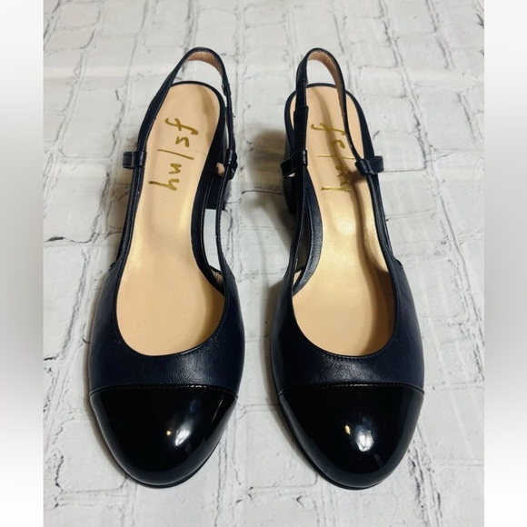 French Sole FS/NY Tuckernuck Slingback Baton Leather Heels Navy/Black Size 7.5 - Picture 3 of 10